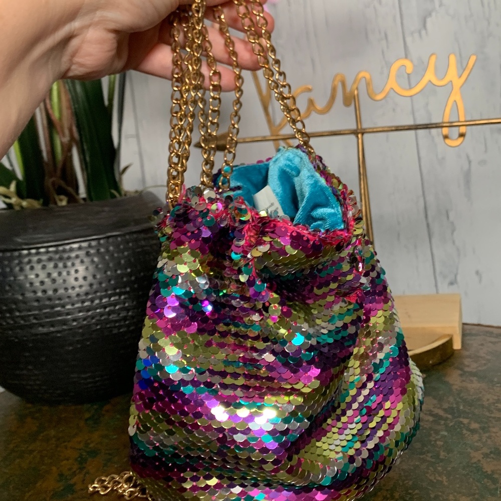 Missguided Multicolor Chain Bucket Sequins Bag EUC - Picture 13 of 13